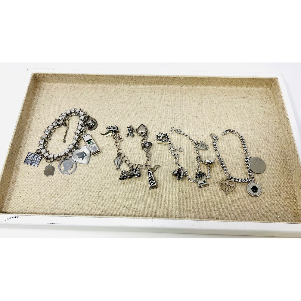 Vintage Sterling Silver Charm Bracelet with Charms Heart,Cuban Chain Link Lot 4